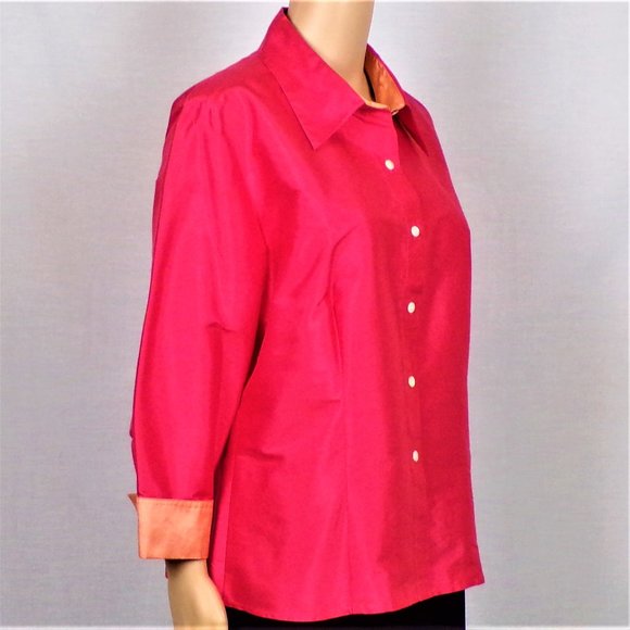 SILK! ISABELA D. size 14 orange long-sleeve shirt/blouse 100% silk DC only - Picture 4 of 14